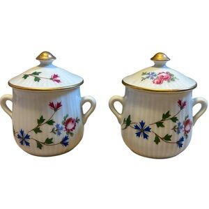 Vintage Louis Lourioux “Le Faune” Floral Pots De Creme Set of 2 Preowned